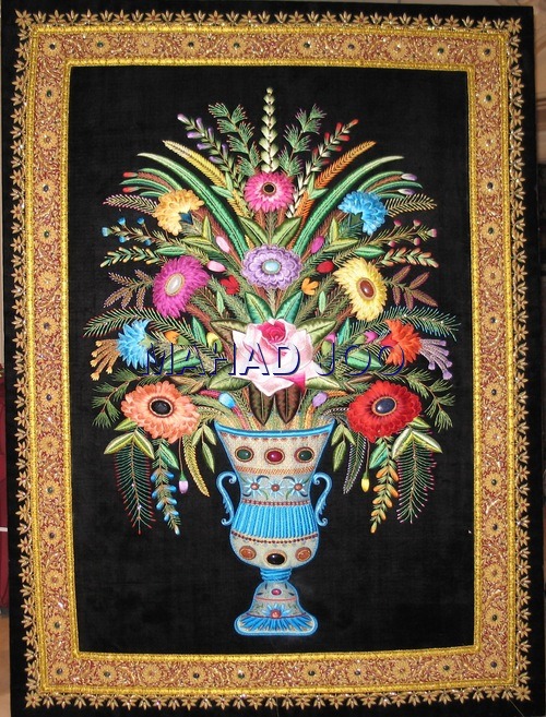 Silk Zari Painting Walhanging with Stone Work