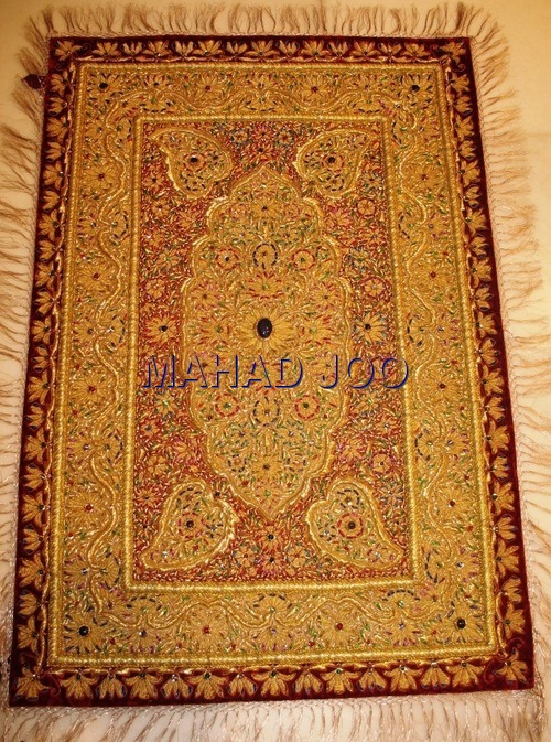 SILK ZARI PAINTING JEWEL CARPET WITH STONE WORK