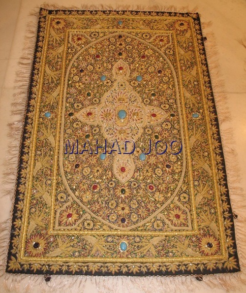 SILK ZARI PAINTING JEWEL CARPET WITH STONE WORK
