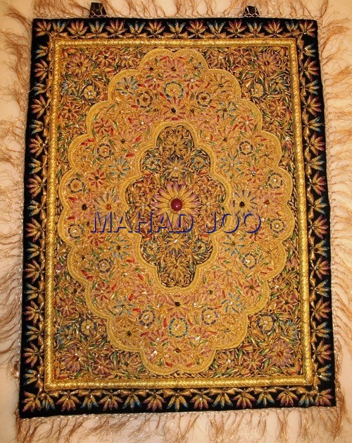 SILK ZARI PAINTING JEWEL CARPET WITH STONE WORK