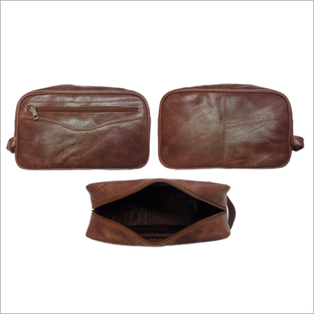 Tan Men'S Leather Wash Bag