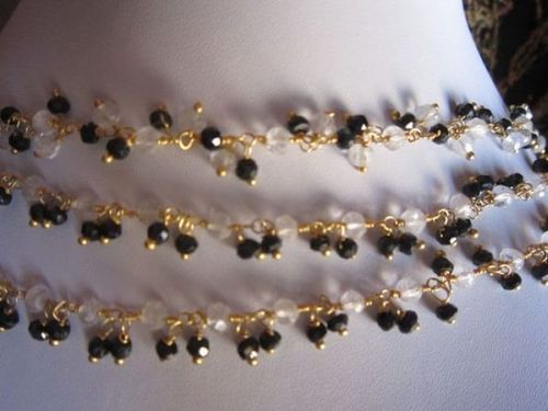 18 Inch Black Spinel &Original Crystal Faceted Beaded Gold Polish Chain Weight: 15-30 Grams (G)