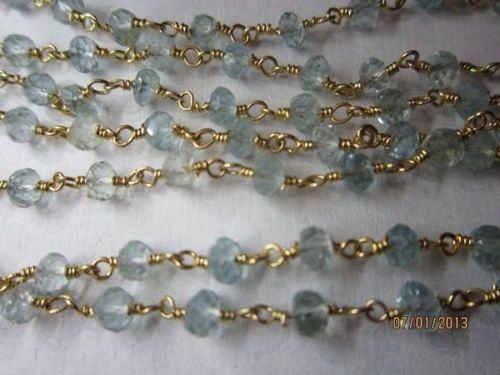 Aquamarine Faceted Rondell Beaded Gold Polish Chai Size: 18 Inch