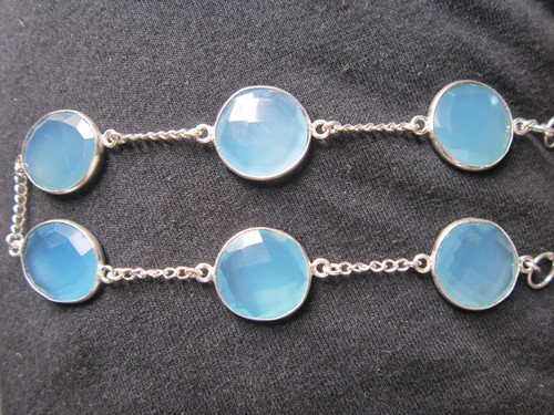 10 Inch Aqua Chalcedony 6 Pcs. 16-17mm  Connector Bracelet