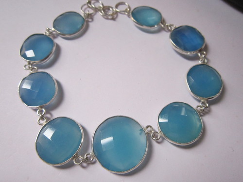 10Inch Blue  Chalcedony 9 Pcs. 14mm-19mm Connector Bracelet