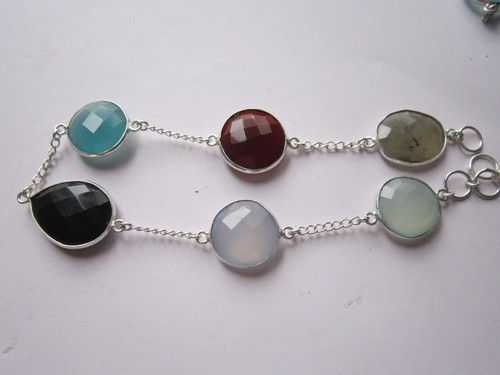 10inch Multi Stone 6pcs. 15mm-20mm Connector Bracelet Size: 7-9 Inch