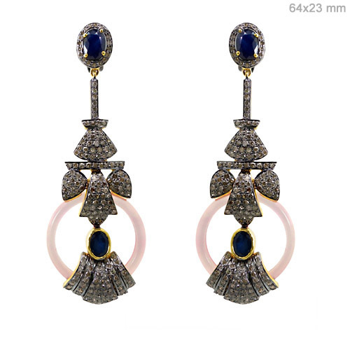 Pave Diamond Gemstone Fashion Dangle Earrings