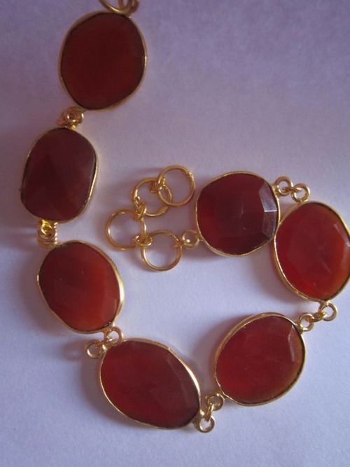 7 pcs. Red Chalcedony gold vermiel connectors bracelet Approx 49cts. 