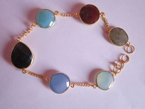 6 pcs. Multi stone gold vermiel connectors bracelet Approx 68cts. 