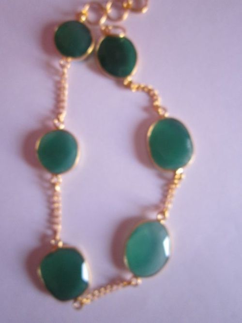 Green Onyx Gold Vermiel Connectors Bracelet 