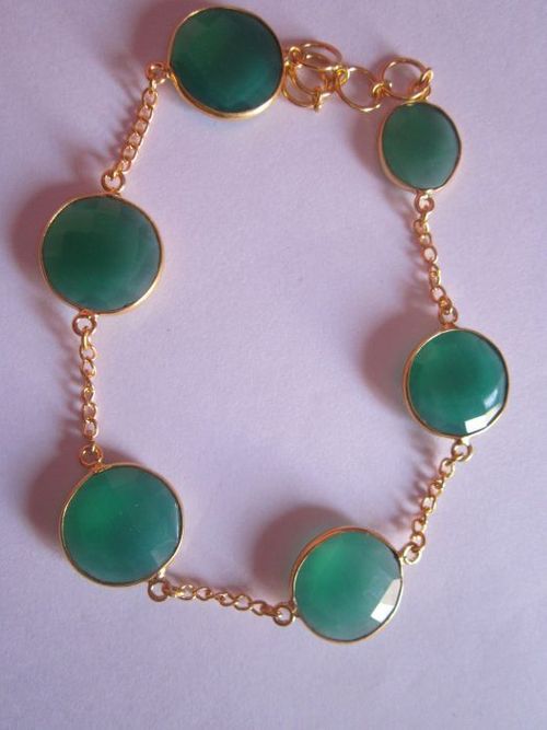Green Onyx Gold Vermiel Connectors Bracelet 