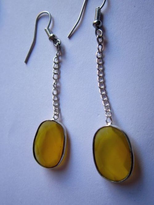 Yellow Chalcedony Faceted Oval Shape Connector Earring set