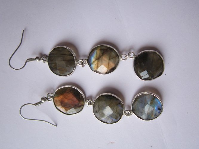 Brown 3 Pcs. Labradorite Bezel Connector 14Mm-16 Mm Earring Pair