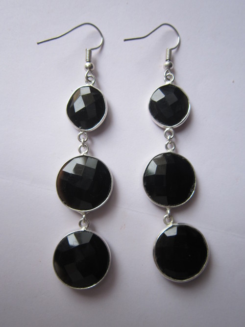 3 Pcs. Black Onyx Bezel Connector 12Mm -16Mm Earring Pair Weight: 2-10 Grams (G)