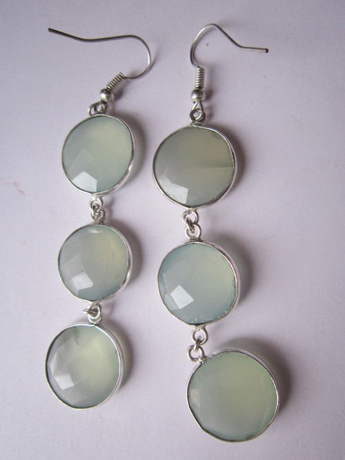 Cream 3 Pcs. Aqua Chalcedony Bezel Connector 16Mm -17Mm Earring Pair
