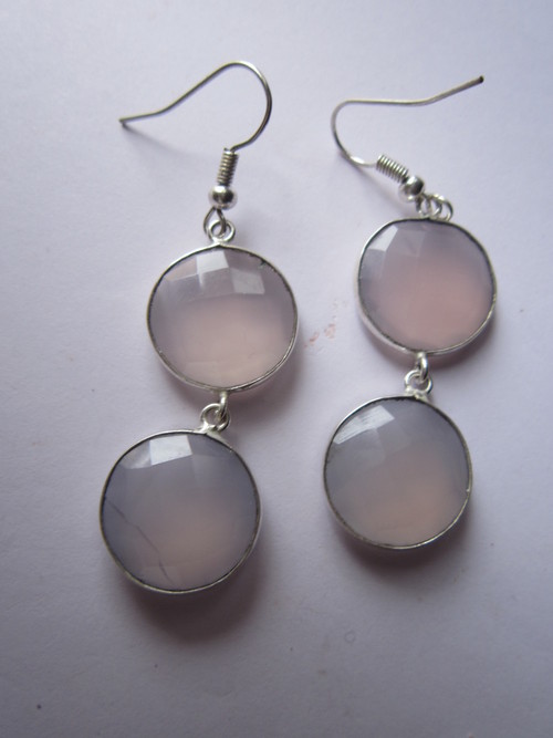 Round 2 Pcs. Pink Chalcedony Bezel Connector 16Mm -17Mm Earring Pair