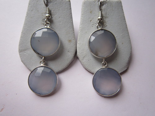 Rings 2 Pcs. Light Blue Chalcedony Bezel Connector 16Mm -17Mm Earring Pair