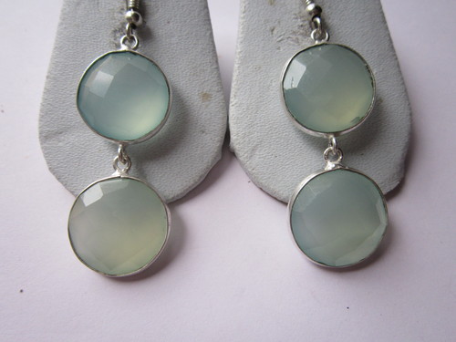 Round 2 Pcs. Prehnite Chalcedony Bezel Connector 16Mm -17Mm Earring Pair