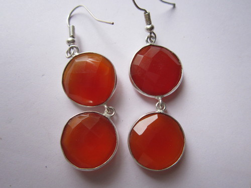 Round 2 Pcs.Carnelian Chalcedony Bezel Connector 16Mm -17Mm Earring Pair