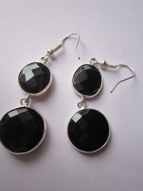 Round 2 Pcs.Black Onyx Bezel Connector 12Mm X14Mm Earring Pair