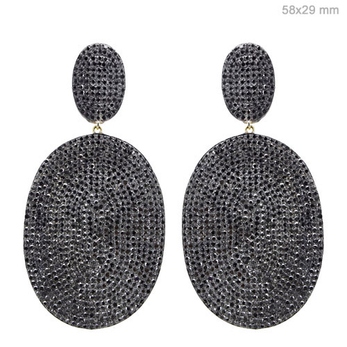Diamond Pave Silver Oval Shape Earrings - 14k Gold & 925 Silver 58x29mm 7.51 CTS Diamond | Elegant Design Giftable Durable