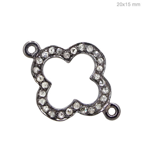 Silver Pave Diamond Flower Style Connector Jewelry - 925 Sterling Silver, 20x15 mm, 0.26 CTS Diamond, Elegant Durable Design