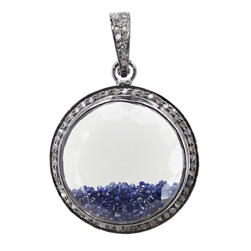 Diamond Gemstone Silver Pendant - 925 Sterling Silver, 44x31 mm, Blue Sapphire, 0.85 Ct Diamond | Elegant Design, Fine Craftsmanship, Giftable