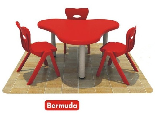 Bermuda Desk - Plastic, 900x900x500 mm, Red | Durable, Colorful, Ergonomic, Space-Saving, Child-Friendly, Easy Assembly, Flower Shape, 4 Chairs