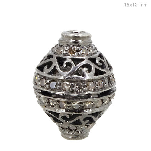 Silver Pave Diamond Filigree Bead Finding