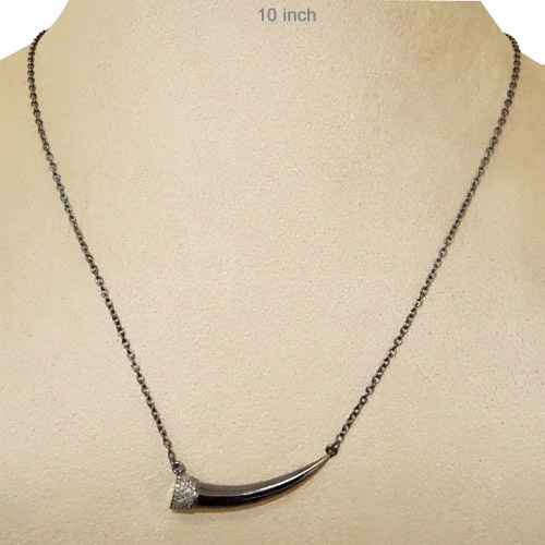 Pave Diamond Claw Silver Chain Necklace