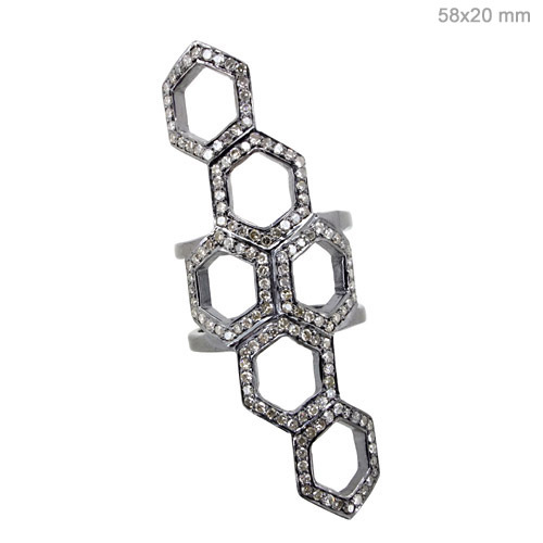 Pave Diamond Silver Long Finger Ring