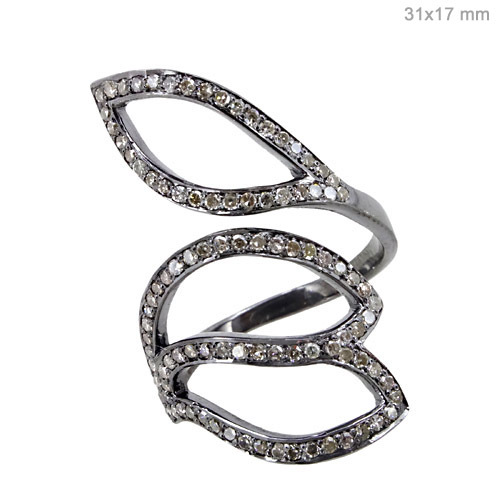 Silver Leaf Diamond Pave Fashion Ring