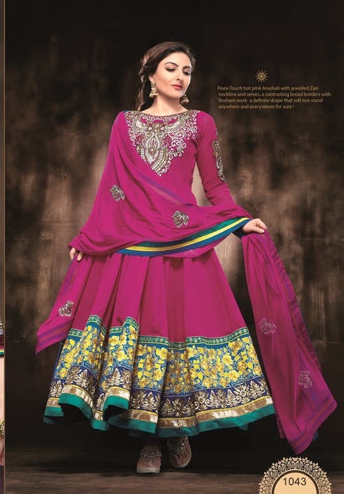 Anarkali Dress - Silk, 54 Inches, Pink | Hand Embroidery, Zari Work, Elegant Design, Comfortable Fit