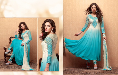 Salwar Kameez Suits - Faux Georgette Top, Art Crepe Bottom, Teal, Art Chiffon Dupatta | Elegant Design, Comfortable Fit, Stylish Anarkali