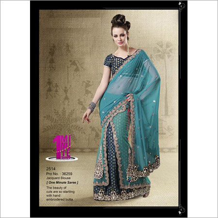 Wedding Saree Designs - Net Silk Fabric, 5.5 Meters, Teal | Handcrafted Zari, Stone Embroidery, Elegant Design, Perfect Fit