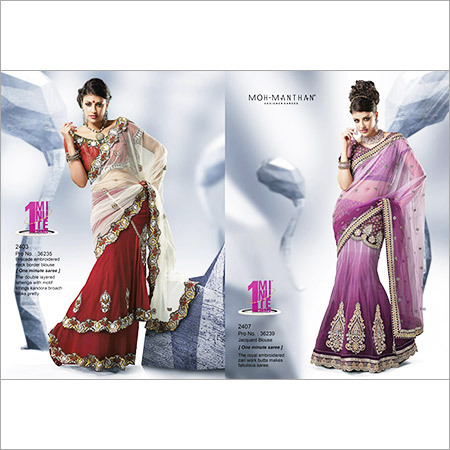 Latest Designer Sarees - Silk & Net, 5.5 Meters, Red & Purple | Elegant Design, Intricate Embroidery, Customizable Size