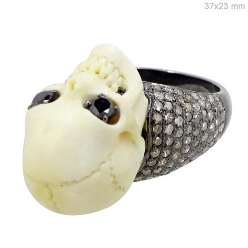 Pave Diamond Silver Gemstone Ring