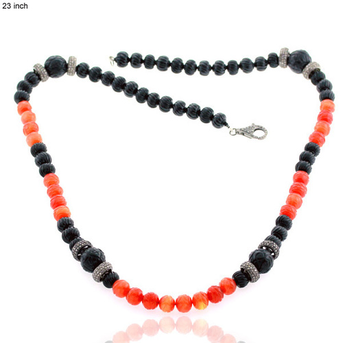 Gemstone Diamond Silver Victorian Necklace