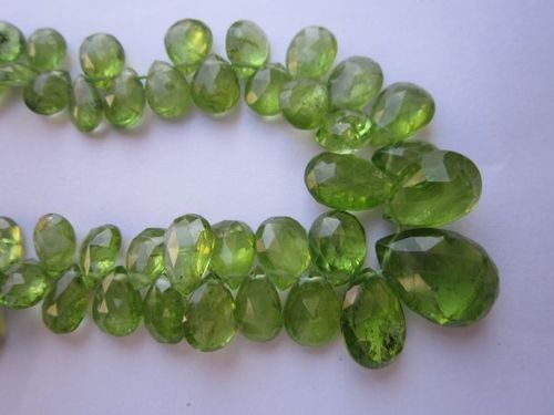 Pear Cut Peridot Faceted Long Almond 8 Inch One Strand Bead