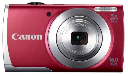 Canon PowerShot A2500 16MP Point-and-Shoot Digital Camera (Red) with 4GB SD Card, Camera Case