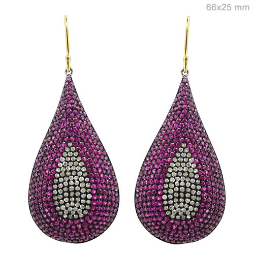 Gold Ruby Diamond Earrings