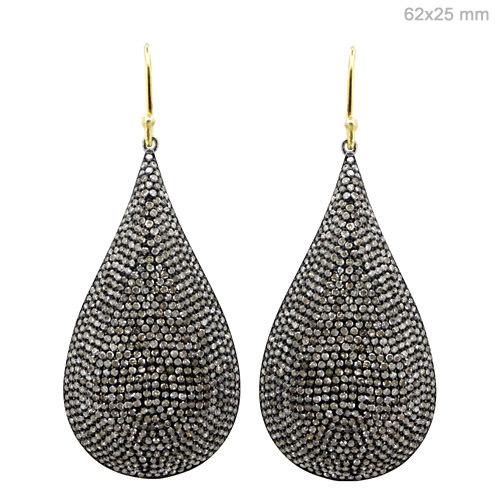 Pave Diamond Gold Earrings Jewelry - 14k Gold, 62x25 mm, 6.3 CTS Diamonds | Elegant Design, Luxury Jewelry, Gift-Ready