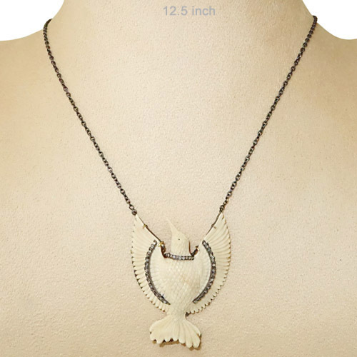 Diamond Gemstone Bird Shape Gold Necklace
