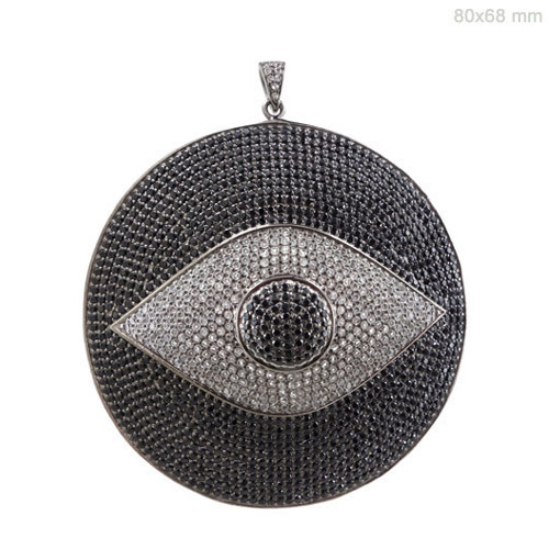 Evil Eye Gemstone Silver Pendant - 925 Sterling Silver, 80x68 mm, Black Spinal/White Topaz, 24.85 cts | Stylish Accessory, Gemstone Inlaid, Fashion Jewelry