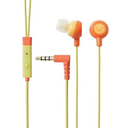 Elecom EHP-SMIN102F2 In-Ear Headphone with Mic - 1.4x2.1x1.9 cm, Orange | Wired, 3.5mm Connector, Lightweight, Compact