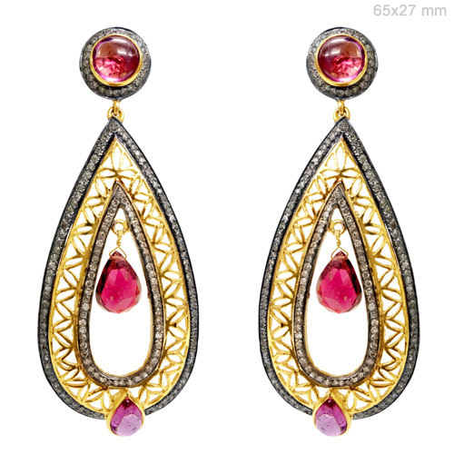 Gold Diamond Pink Tourmaline Earrings