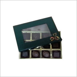 12 Cavity Green Chocolate Box - Cardboard, 12x8x2 inches | Lightweight, Durable, Glossy Finish, Transparent Window