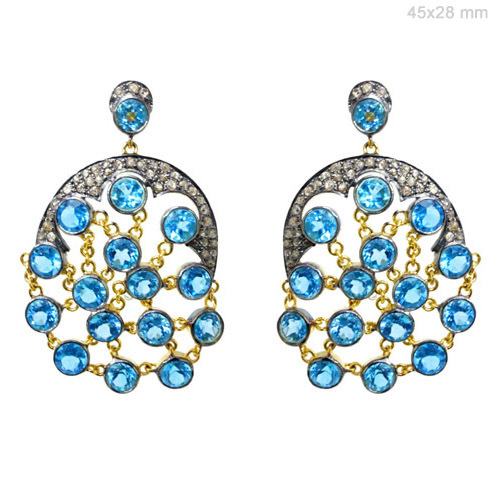 Blue Topaz Diamond Gold Earrings