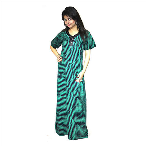 Nighties - Cotton, Full-Length, Green | Soft Fabric, Comfortable Fit, Stylish Printed Design, Breathable, Easy to Wash