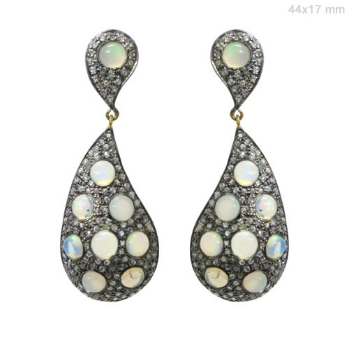 Gold Diamond Opal Dangle Earrings